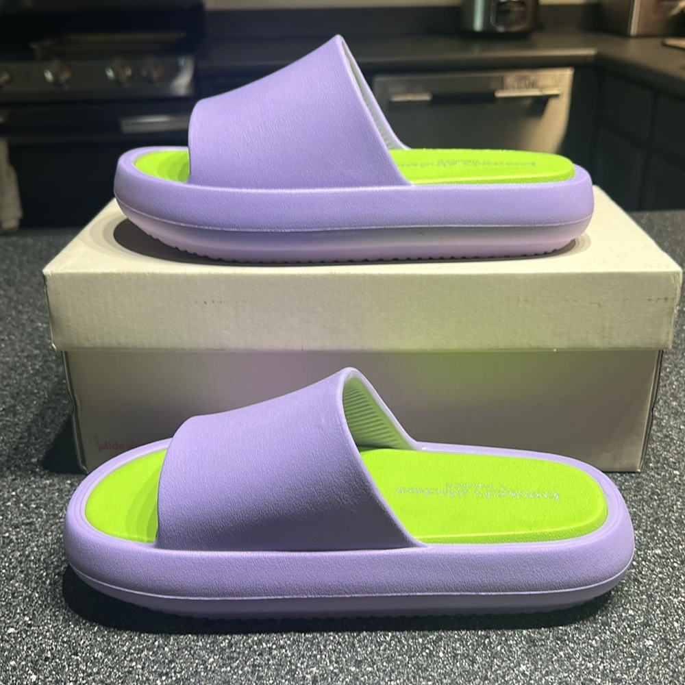 Brand new beach slides by J/slides. Women’s size 9.M and lilac/mint Eva squish.
